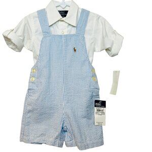 Ralph Lauren - NWT boys 12mo light blue/white shortall & white shirt